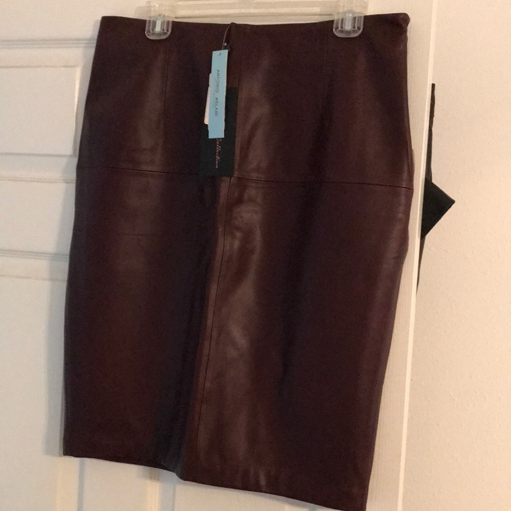 Wine/Burgundy genuine leather skirt